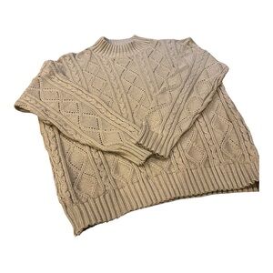 Vintage Glamour Women's Cable Knit Turtleneck Sweater - Beige